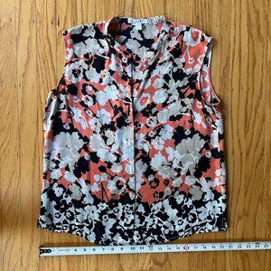 Hugo Boss Silk Blouse Top Womens Button Up Sleeveless Floral